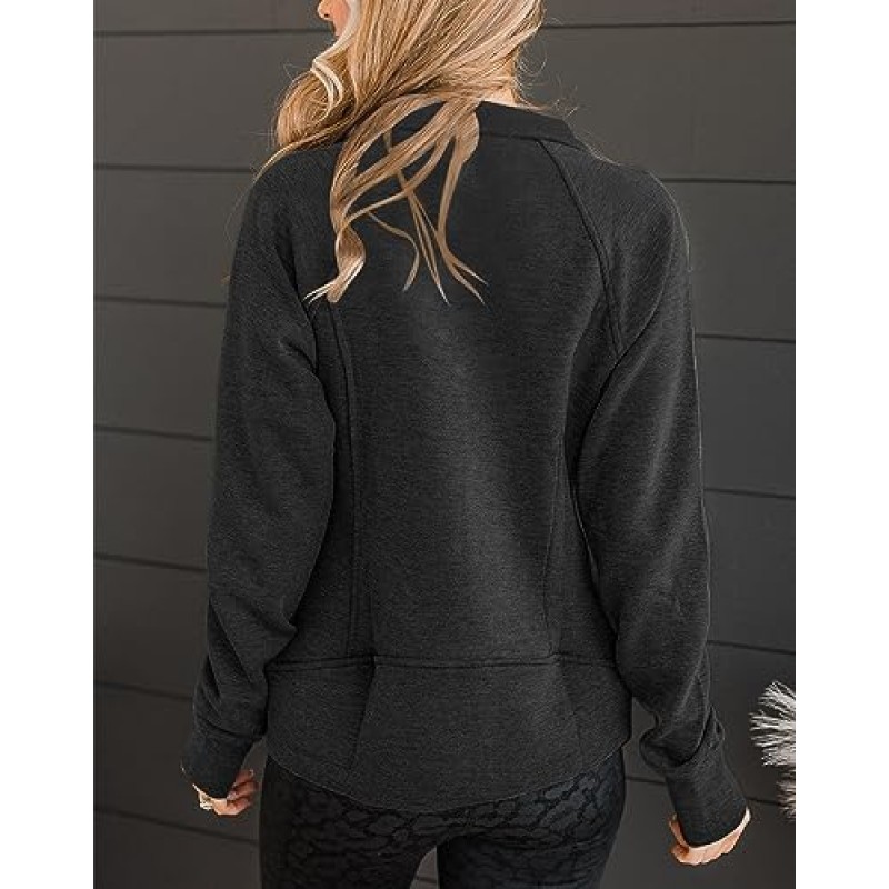 Vivitulip 여성용 풀 집업 운동 재킷 긴 소매 경량 포켓 운동 코트(엄지 구멍 포함)