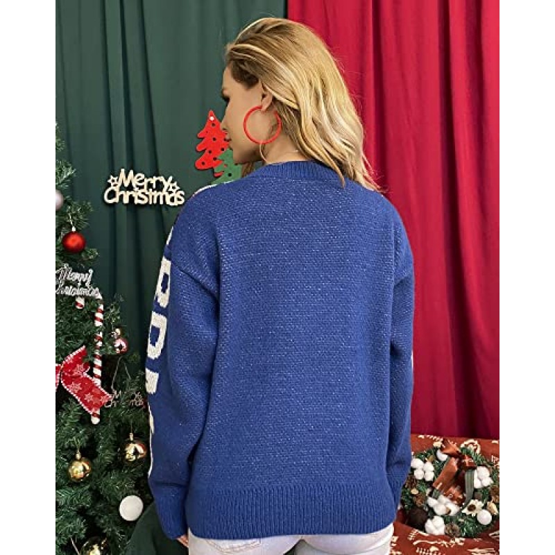 Fashionme 여성 추악한 크리스마스 스웨터 풀오버 휴일 부드러운 경량 따뜻한 Crewneck Chunky 스웨터