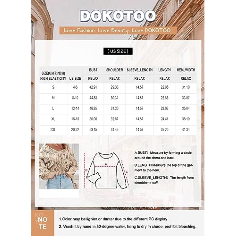 Dokotoo 가을 스웨터 라운드 넥 크로 셰 뜨개질 속이 빈 귀여운 겨울 풀오버 스웨터 여성용 트렌디 2023