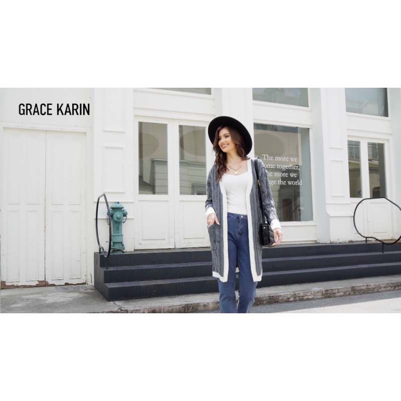 GRACE KARIN 여성용 롱 가디건 스웨터 2023 솔리드 컬러 케이블 니트 포켓이 있는 오버사이즈 가디건