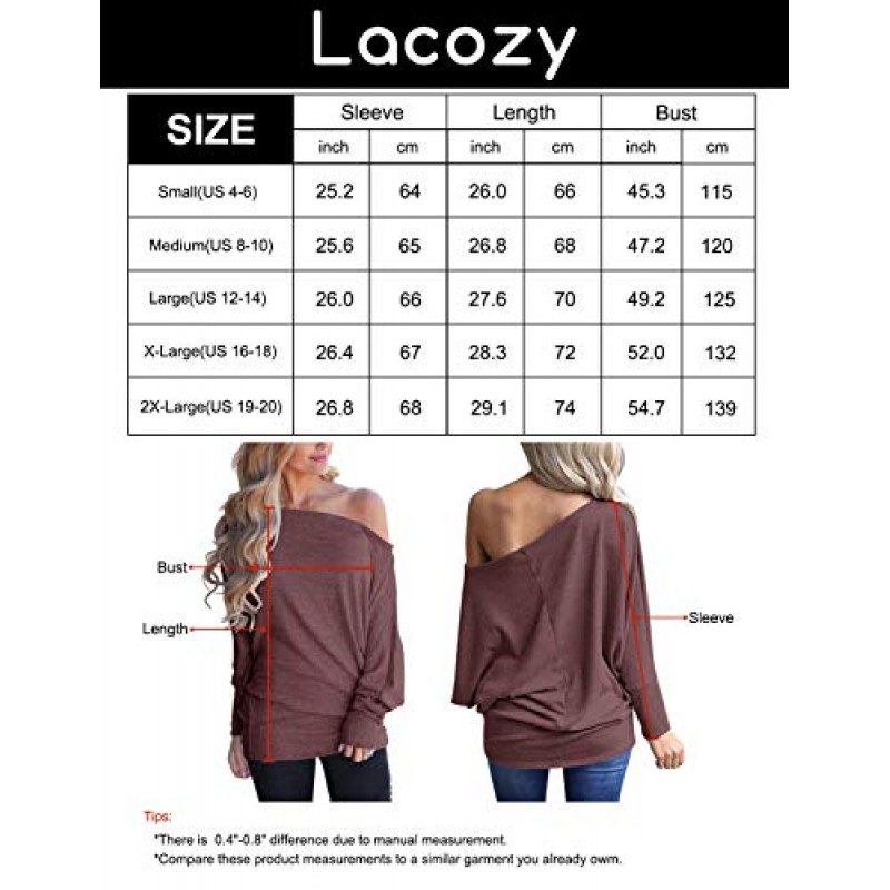 Lacozy 여성용 오프 숄더 탑 캐주얼 긴팔 셔츠 오버사이즈 니트 풀오버 스웨터