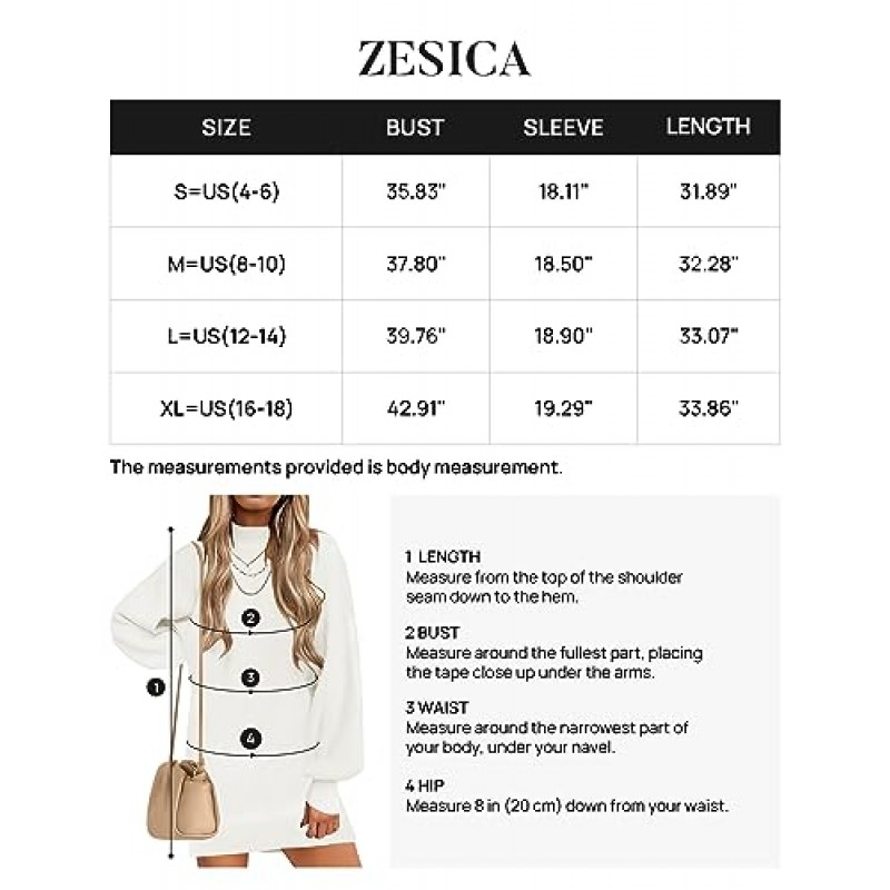 ZESICA 여성용 2023 가을 터틀넥 스웨터 드레스 오버 사이즈 긴 랜턴 슬리브 캐주얼 니트 풀오버 짧은 드레스