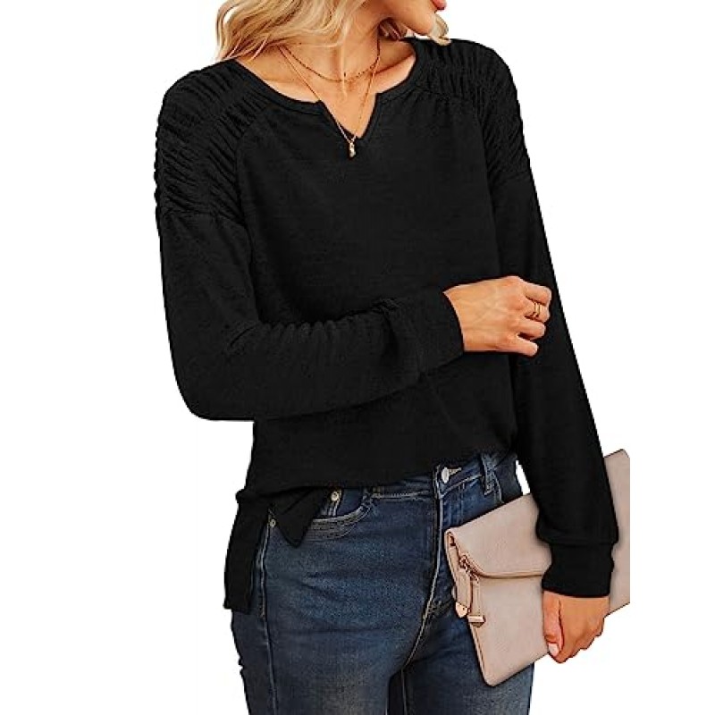 XIEERDUO 여성용 긴 소매 튜닉 탑 레깅스 크루넥 셔츠 솔리드 컬러
