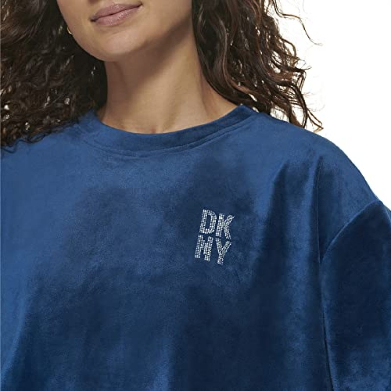 DKNY 여성용 스포츠 박시 벨루어 반소매 풀오버