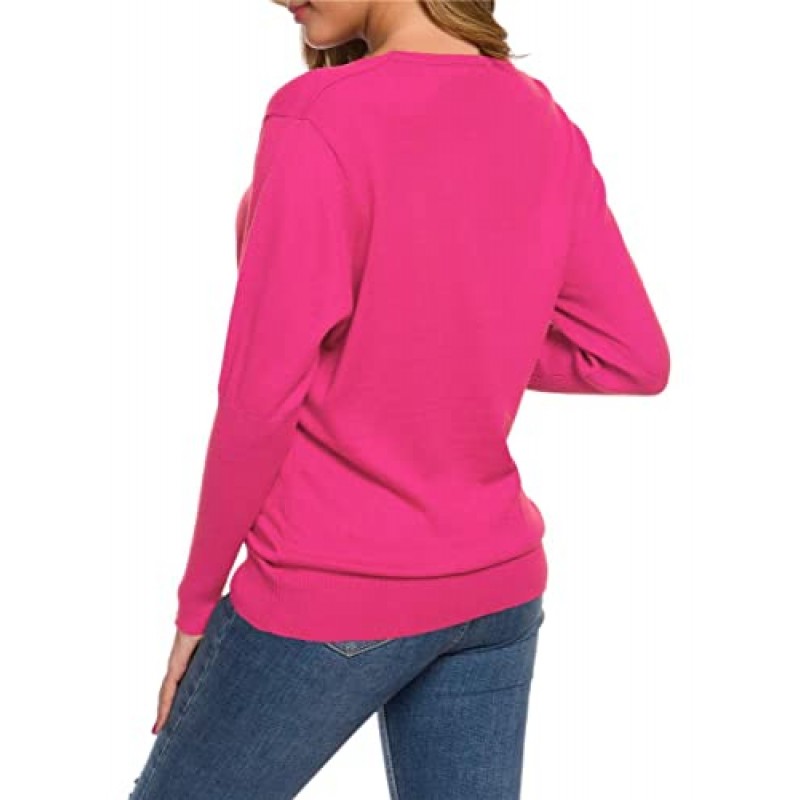 SANGTREE 여성용 긴 소매 V 넥 풀오버 니트 스웨터