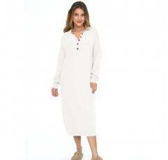 LILLUSORY 여성 풀오버 스웨터 맥시 드레스 2023 가을 긴 소매 단추 V 넥 오버 사이즈 와플 니트 스웨터