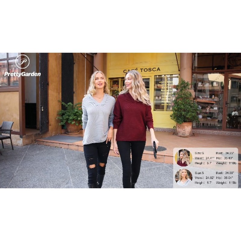 PRETTYGARDEN 여성용 가을 스웨터 2023 긴 소매 까마귀 V 넥 리브 니트 풀오버 탑
