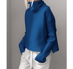Koinshha 여성용 니트 터틀넥 스웨터 긴 소매 솔리드 컬러 사이드 슬릿 풀오버 립 스웨터
