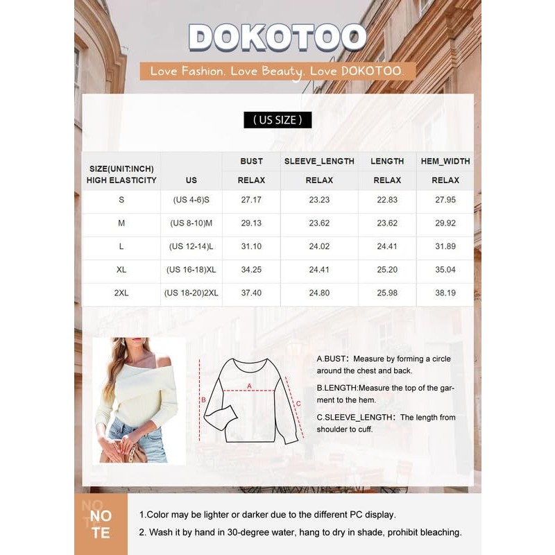 Dokotoo 여성용 섹시한 오프 숄더 탑 긴 소매 골지 니트 슬림핏 스웨터 풀오버