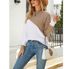 Shermie 여성용 긴 소매 크루 넥 니트 스웨터 스티치 컬러 블록 루즈 캐주얼 풀오버 스웨터