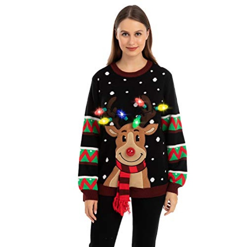 JOYIN 여성용 LED 조명 순록 추악한 크리스마스 스웨터 내장 전구
