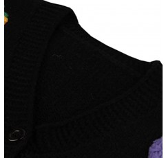 HOULENGS 여성용 딸기 프린트 버튼 다운 긴 소매 V 넥 크롭 카디건 스웨터