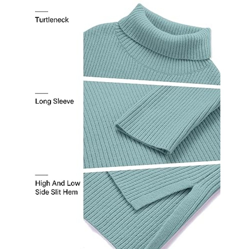 MEROKEETY 여성용 2023 터틀넥 긴 소매 풀오버 스웨터 탑 오버 사이즈 스플릿 리브 니트 미니 드레스