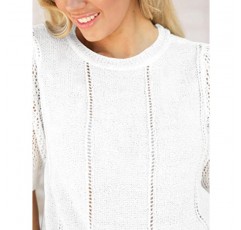 Shermia 여성용 퍼프 반소매 스웨터 탑 크루 넥 크로 셰 뜨개질 니트 부드러운 경량 블라우스 풀오버 셔츠