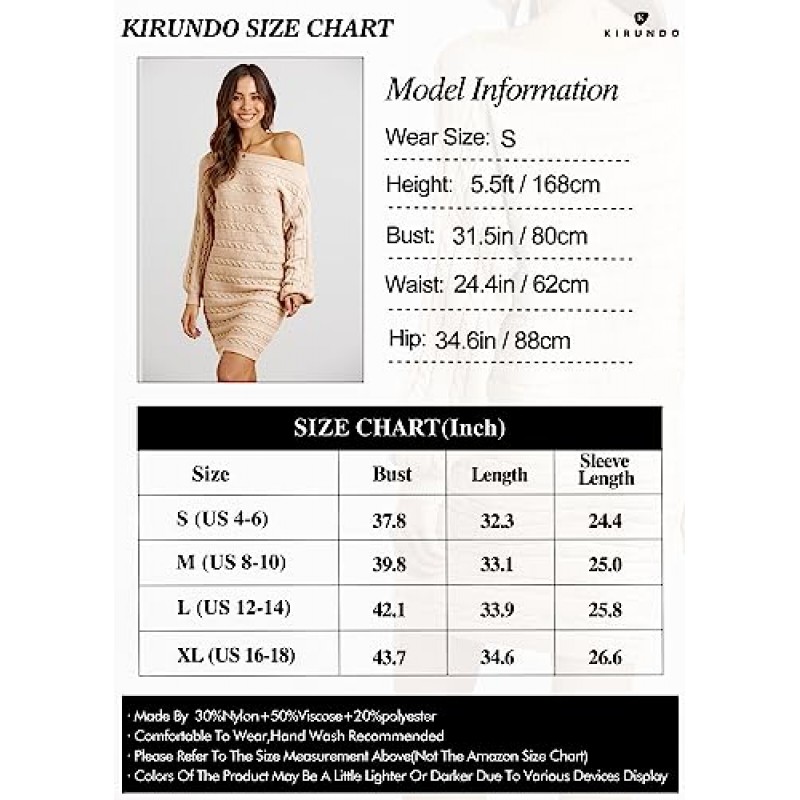 KIRUNDO 여성 2023 가을 겨울 오프 숄더 스웨터 드레스 케이블 니트 긴 소매 캐주얼 루즈 오버 사이즈 풀오버