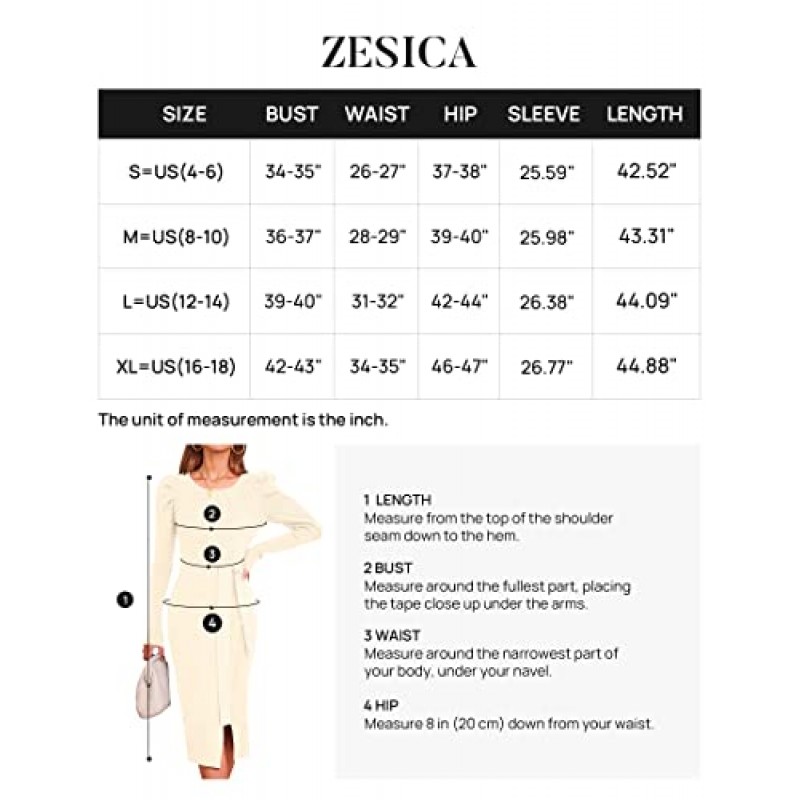 ZESICA 여성용 2023 긴 소매 스웨터 드레스 리브 니트 크루 넥 타이 허리 바디콘 슬릿 미디 드레스