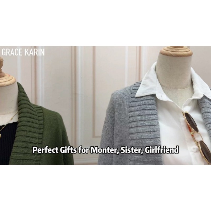 GRACE KARIN 여성용 2023 가을 긴 소매 청키 니트 카디건 드레이프 오픈 프론트 누에고치 스웨터 코트(포켓 포함)