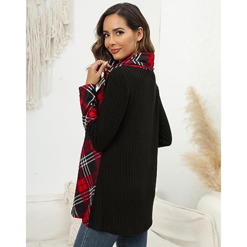 Miusey 여성용 카울 넥 풀오버 스웨터 경량 긴 소매 튜닉 스웨터 비대칭 밑단 니트 스웨터