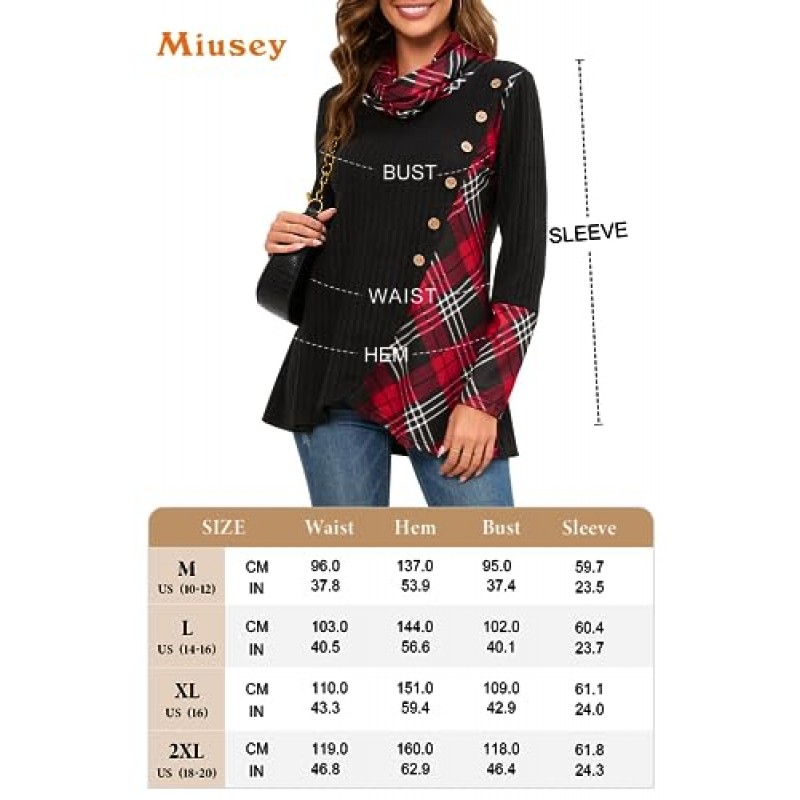 Miusey 여성용 카울 넥 풀오버 스웨터 경량 긴 소매 튜닉 스웨터 비대칭 밑단 니트 스웨터