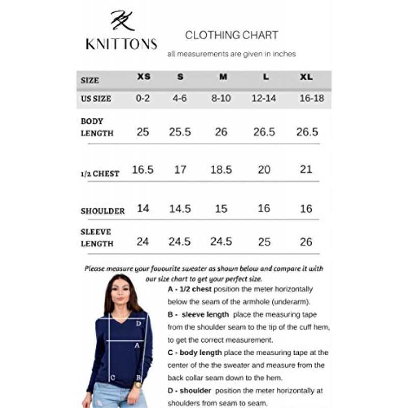 KNITTONS 여성용 캐시미어 소프트 240gr 메리노 울 브이넥 스웨터 풀오버 탑