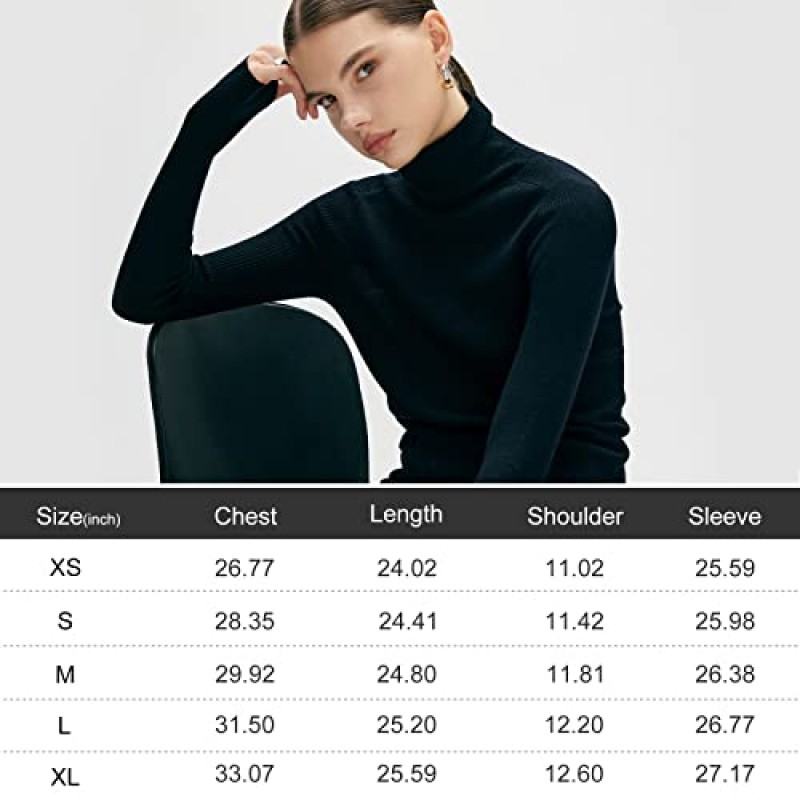 여성 100% 순수 모직 니트 터틀넥 스웨터 하이 넥 슬림 피트 니트 스웨터 긴 소매 소프트 캐주얼 웜 탑