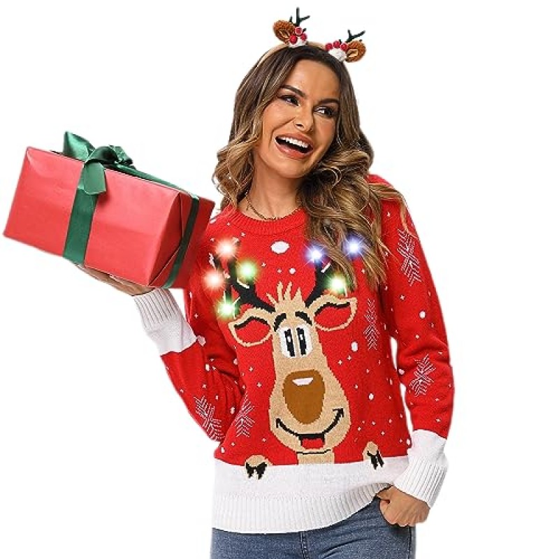 Acekid 여성용 플러스 사이즈 크리스마스 글로우 스웨터