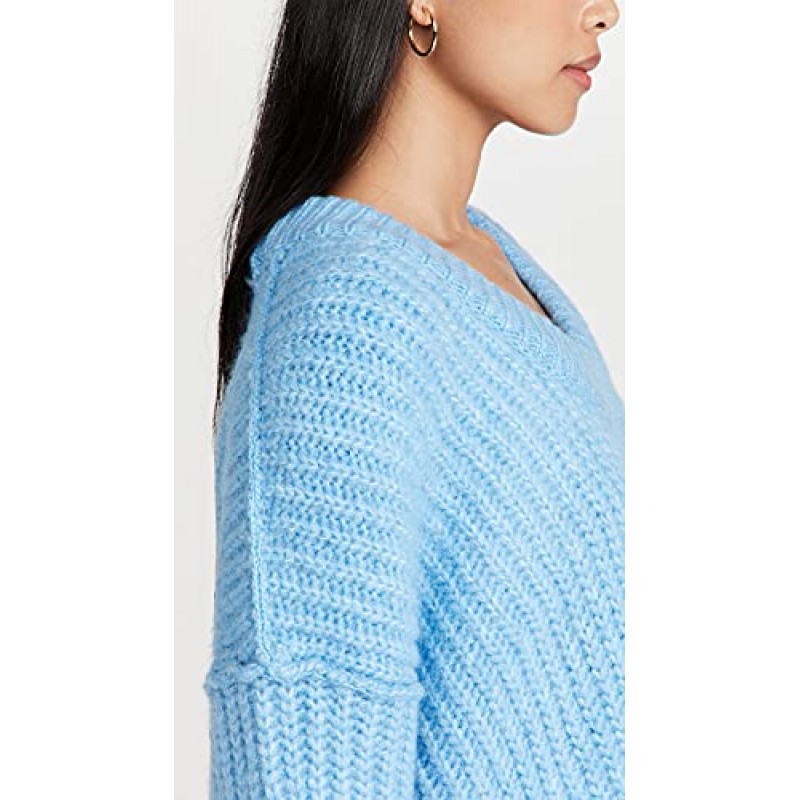 Free People 여성용 블루 벨 V 넥 스웨터, 트루 블루, S