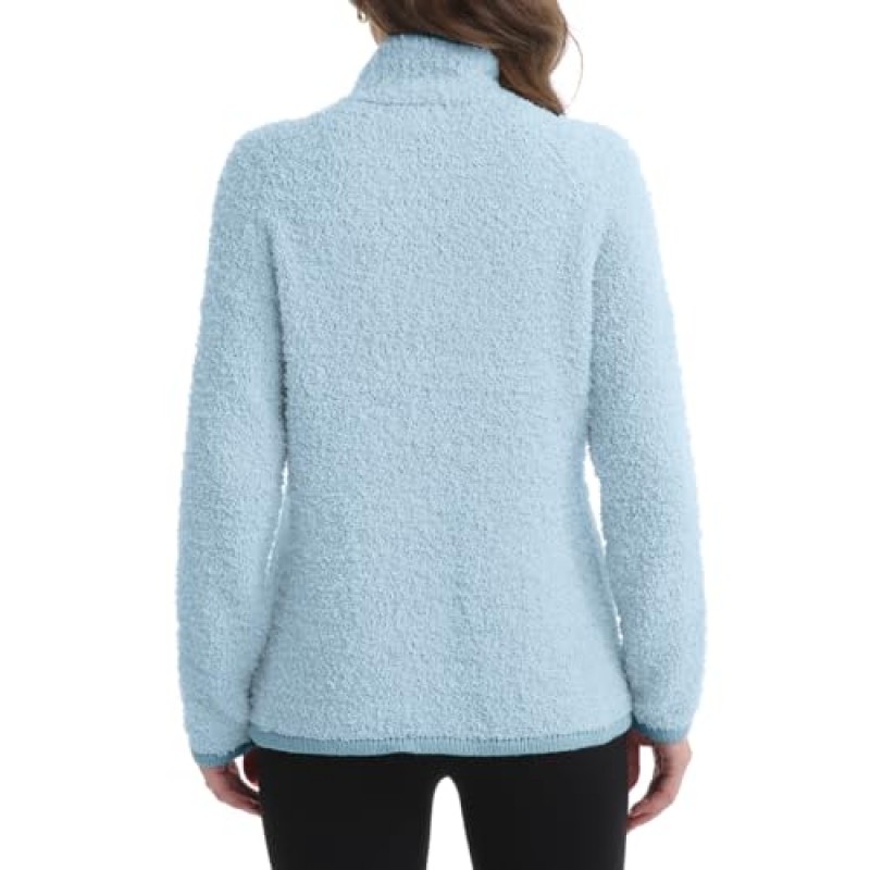 긴 소매 여성용 스웨터,퍼지 니트 청키 따뜻한 풀오버 스웨터스탠드 칼라 가을 캐주얼 니트 탑