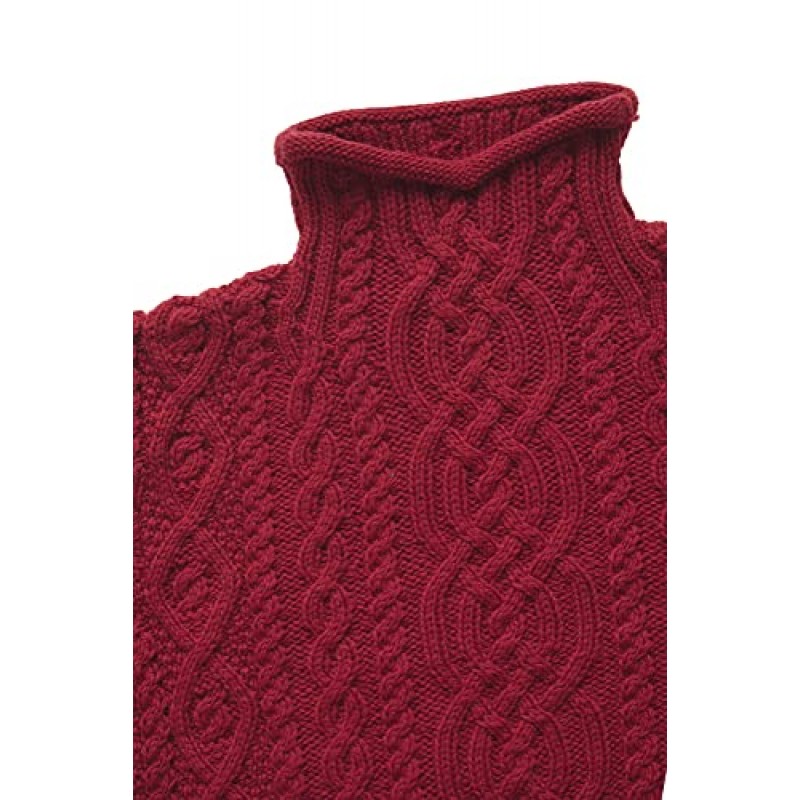 Aran Crafts 여성 전통 아일랜드 퍼널 넥 스웨터 (100% 메리노 울)