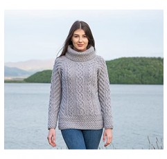 SAOL Aran 여성용 아이리시 스웨터 - 100% 메리노 울로 제작 - 아일랜드 피셔맨 케이블 니트 여성용 풀오버