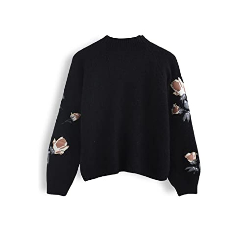 CHICWISH 여성용 그레이/블랙/크림 디지털 꽃무늬 프린트 자수 니트 스웨터