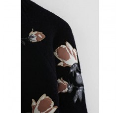 CHICWISH 여성용 그레이/블랙/크림 디지털 꽃무늬 프린트 자수 니트 스웨터