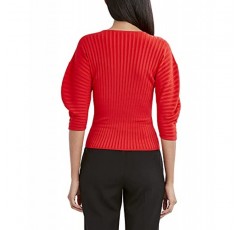 BCBGMAXAZRIA 여성용 3/4 푸프 소매 및 크루넥 스웨터