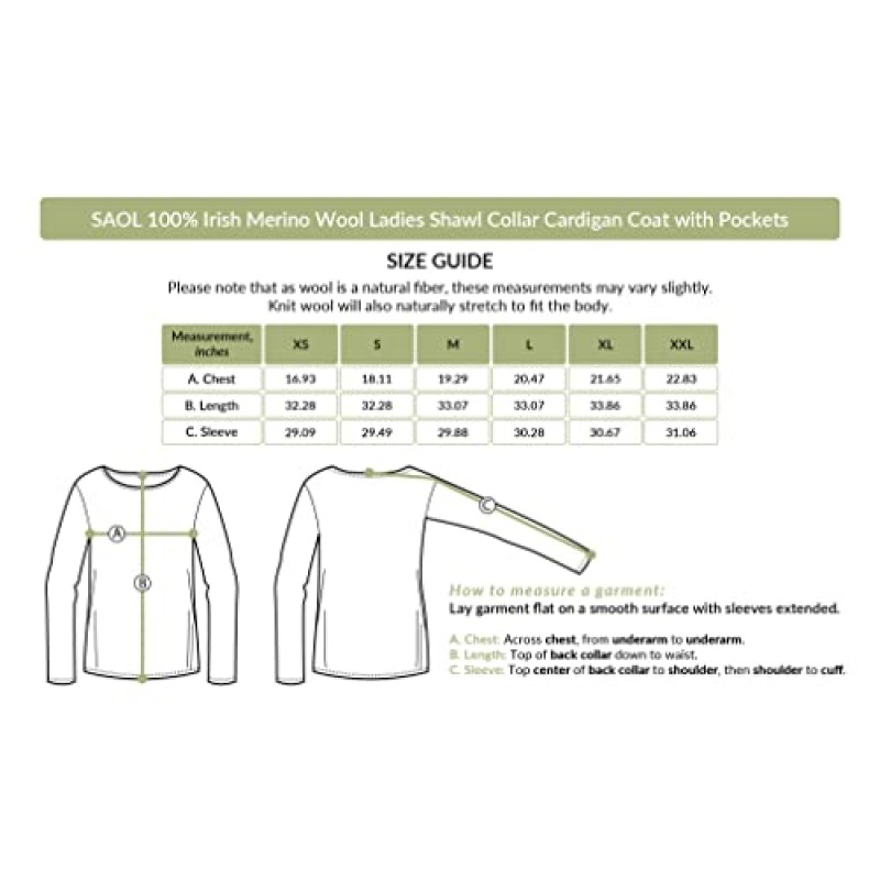 SAOL 100% 아이리시 메리노 울 여성용 숄 칼라 포켓이 있는 카디건 코트