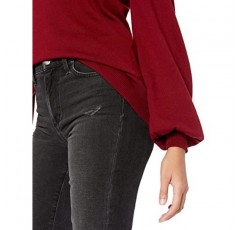 Autumn Essentials 여성용 플리츠 숄더 브이넥 스웨터, 부드러운 긴 소매 실크 & 코튼 풀오버 탑