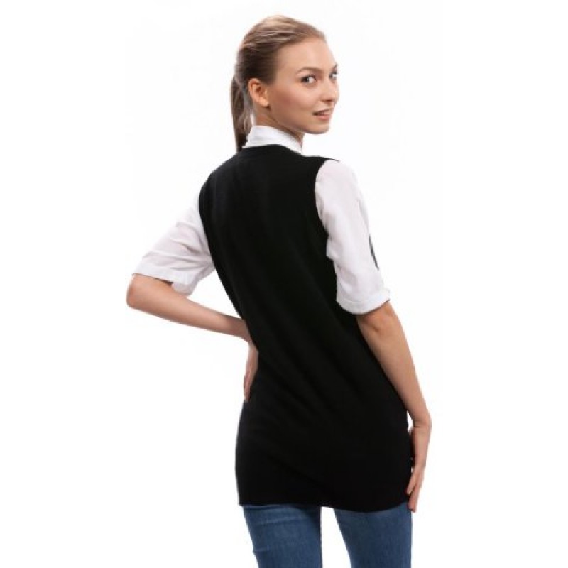 Citizen 캐시미어 여성용 블랙 조끼 가디건 - 전면 포켓이 있는 100% 캐시미어 민소매 V넥 스웨터