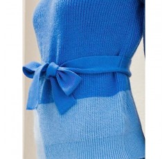 S·DEER 여성용 터틀넥 랜턴 긴 소매 스웨터 컬러 블록 스트라이프 2023 가을 겨울 패션 세련된 블라우스 점퍼