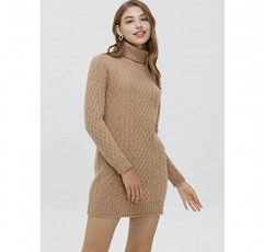 LINY XIN 여성용 터틀넥 스웨터 드레스 100% 메리노 울 가을 겨울 따뜻한 소프트 니트 롱 케이블 빈티지 스웨터