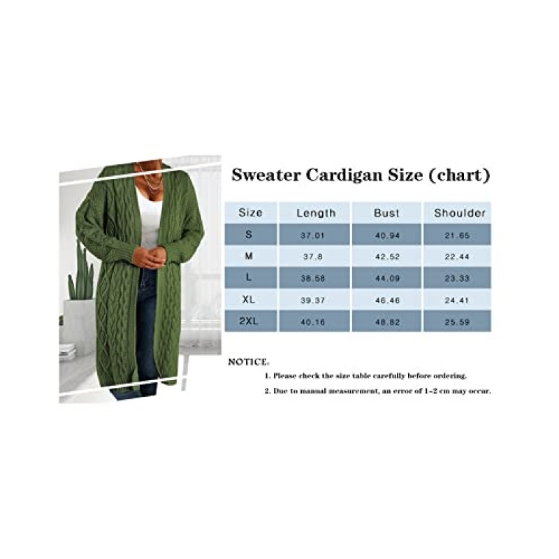 여성용 롱 가디건 코트 케이블 니트 오픈 프론트 긴 소매 루즈한 스웨터 솔리드 컬러 청키 스웨터 코트