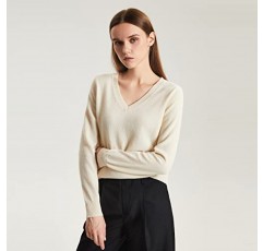 GreenMount 여성용 에센셜 V 넥 스웨터 100% 순수 캐시미어 긴 소매 풀오버 여성용 따뜻한 소프트 무염색 스웨터