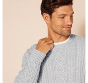 Amazon Essentials 남성용 긴팔 100% 코튼 피셔맨 케이블 크루넥 스웨터