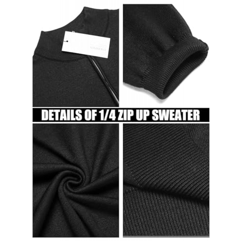 COOFANDY 남성용 쿼터 지퍼 업 스웨터 슬림핏 경량 모크 넥 풀오버 캐주얼 폴로 스웨터