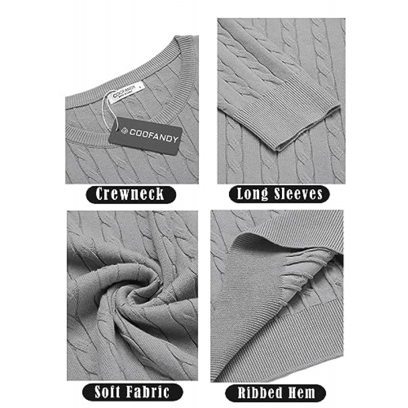COOFANDY 남성용 크루넥 니트 스웨터 슬림핏 경량 캐주얼 트위스트 패턴 케이블 니트 풀오버