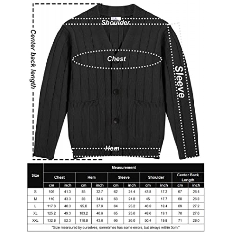 COOFANDY 남성용 카디건 스웨터 케이블 니트 V 넥 버튼 업 스웨터 포켓이 있는 골지 카디건 스웨터