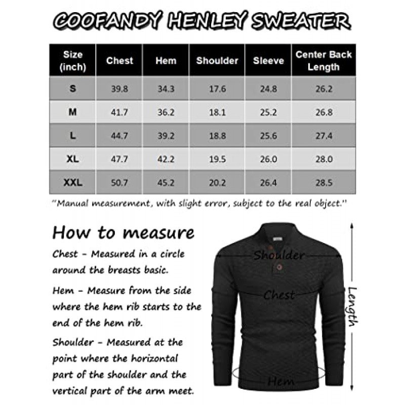 COOFANDY 남성 모의 목 단추 스웨터 캐주얼 니트 스웨터 패션 헨리 스웨터