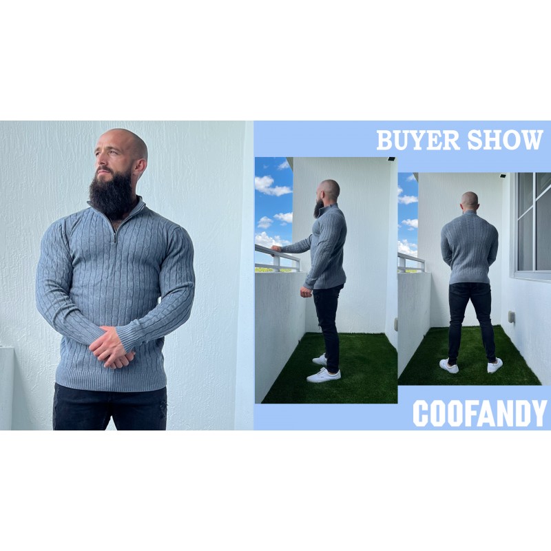 COOFANDY 남성용 쿼터 지퍼 스웨터 슬림핏 캐주얼 니트 터틀넥 풀오버 모크 넥 폴로 스웨터
