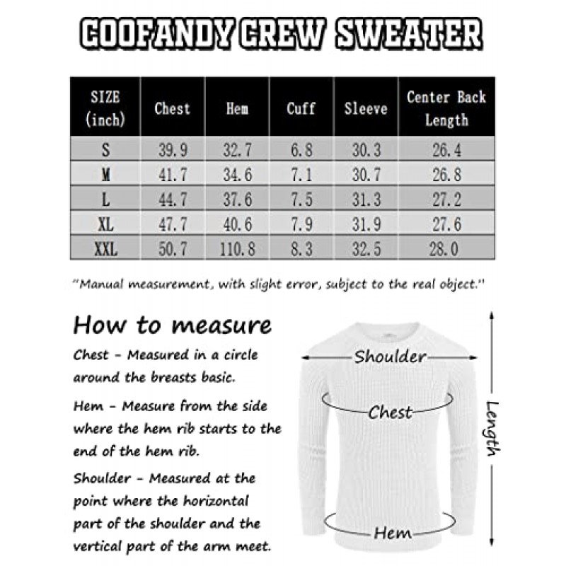 COOFANDY 남성 크루넥 스웨터 슬림핏 니트 풀오버 긴 소매 드레스 스웨터