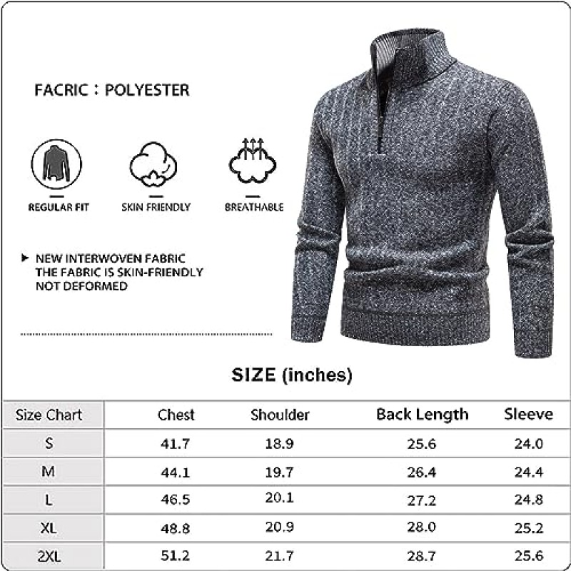 Mylldey 쿼터 지퍼 스웨터 남성 풀오버 스웨터 니트 긴 소매 스웨터 남성