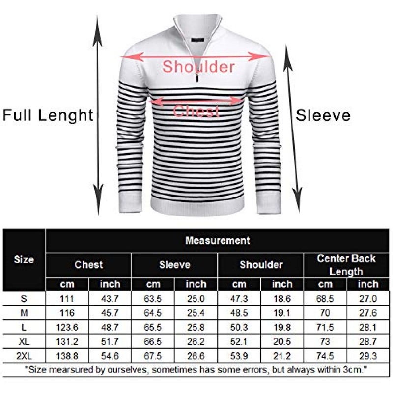 COOFANDY 남성 스트라이프 지퍼 업 모의 넥 폴로 스웨터 캐주얼 슬림핏 골지 풀오버 스웨터