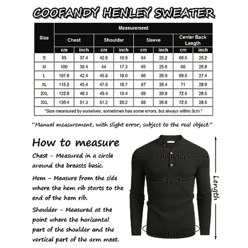 COOFANDY 남성 헨리 니트 스웨터 드레스 긴 소매 단추 풀오버 스웨터 캐주얼 스웨터